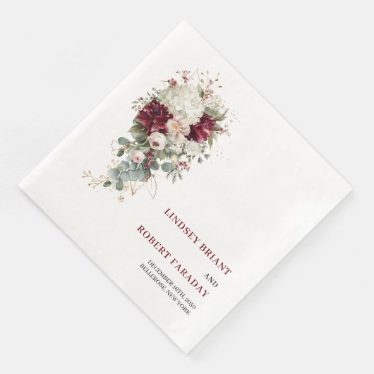 Minimalist Boho Burgundy Gold Rose Paper Napkins (コーナー)