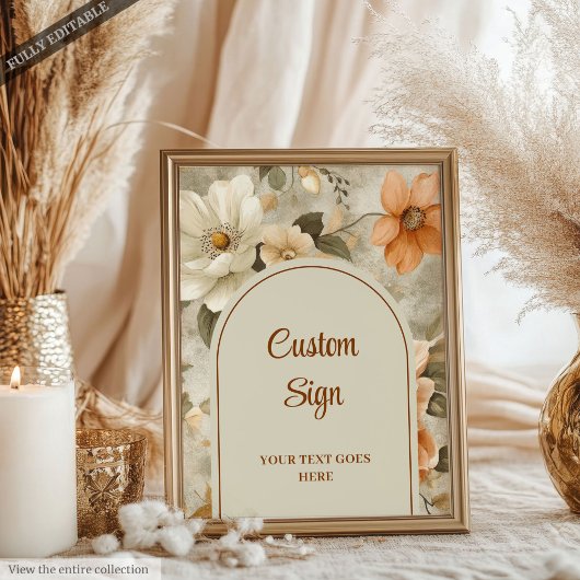 Minimalist Boho Burnt Orange Ivory Sage Floral ポスター