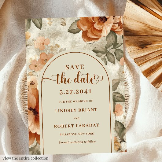 Minimalist Boho Burnt Orange Sage Save The Date 招待状