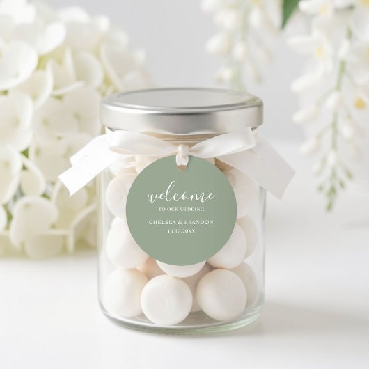 Minimalist Boho Chic Sage Green Welcome Wedding ラウンドシール