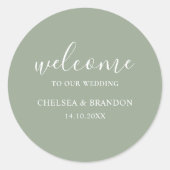 Minimalist Boho Chic Sage Green Welcome Wedding ラウンドシール (正面)
