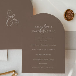 Minimalist Boho Cocoa Brown Ivory Script Wedding 招待状