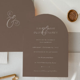 Minimalist Boho Cocoa Brown Ivory Script Wedding 招待状