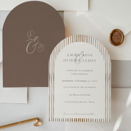 Minimalist Boho Cocoa Brown Stripes Ivory Wedding 招待状