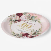Minimalist Boho Deep Red Blush Gold Roses Plates ペーパープレート (アングル)