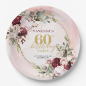 Minimalist Boho Deep Red Blush Gold Roses Plates ペーパープレート (正面)