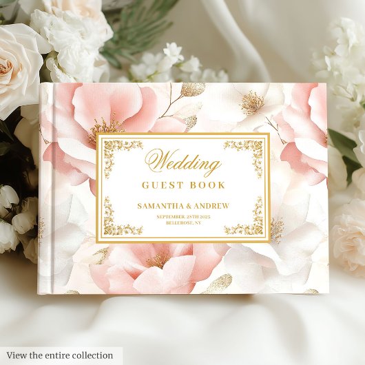 Minimalist Boho Dusty Pink Ivory Gold Guest Book ゲストブック