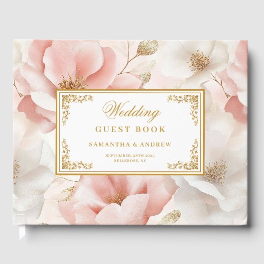 Minimalist Boho Dusty Pink Ivory Gold Guest Book ゲストブック (正面)