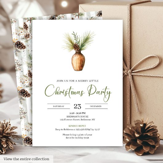 Minimalist Boho Earthy Watercolor Christmas Invite 招待状