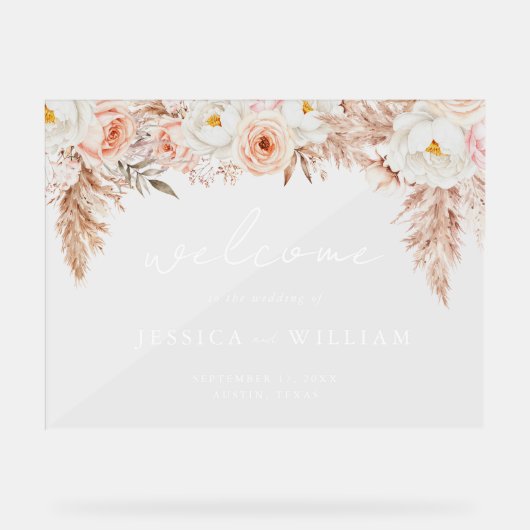 Minimalist Boho Fall Floral Wedding Welcome アクリルサイン (正面)