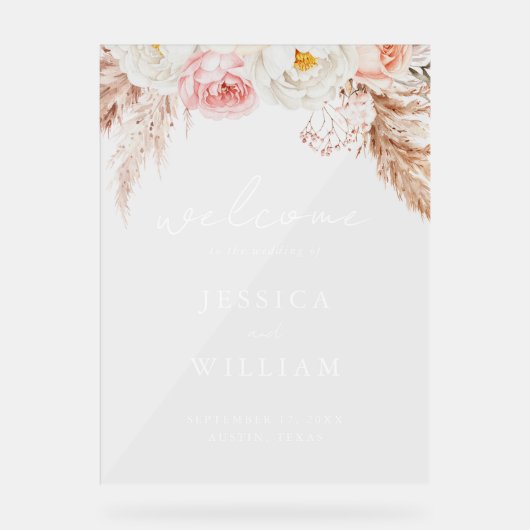 Minimalist Boho Fall Floral Wedding Welcome アクリルサイン (正面)