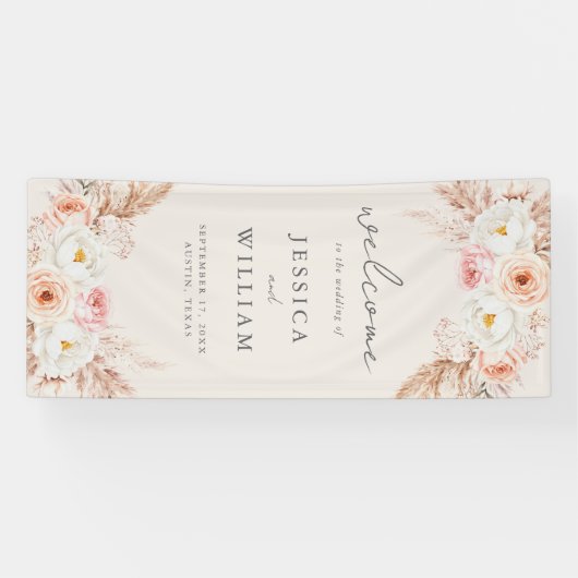 Minimalist Boho Fall Floral Wedding Welcome 横断幕 (横)