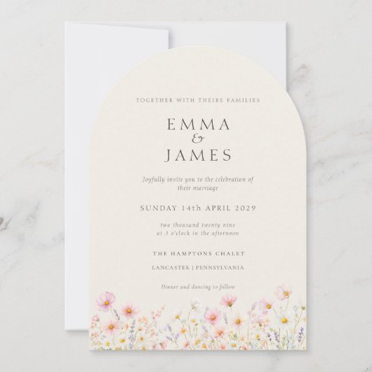 Minimalist Boho Floral Wedding Invitation 招待状 (正面)