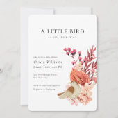 Minimalist Boho Flower Tiny Bird Baby Shower   招待状 (正面)