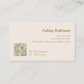 Minimalist boho leaves frame pastel earthy QR code 名刺 (裏面)