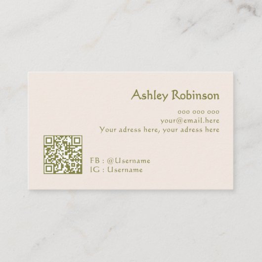 Minimalist boho leaves frame pastel earthy QR code 名刺 (裏面)