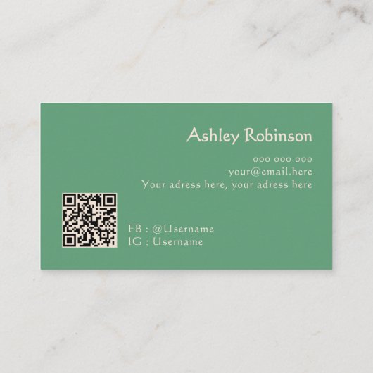 Minimalist boho leaves frame pastel green QR code 名刺 (裏面)