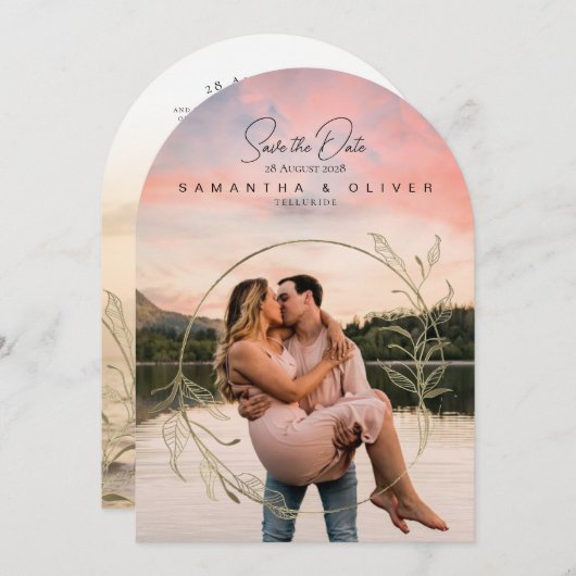 Minimalist Boho Photo Save the Date 招待状 (正面/裏面)