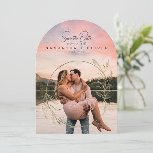 Minimalist Boho Photo Save the Date 招待状 (スタンド正面)