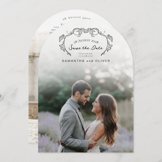 Minimalist Boho Photo Save the Date 招待状 (正面/裏面)