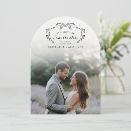 Minimalist Boho Photo Save the Date 招待状 (スタンド正面)