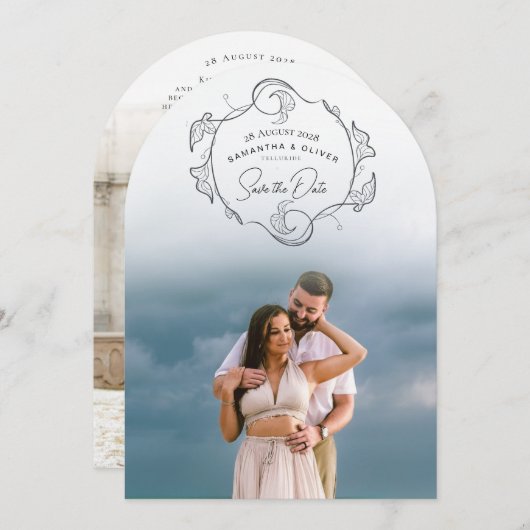 Minimalist Boho Photo Save the Date 招待状 (正面/裏面)