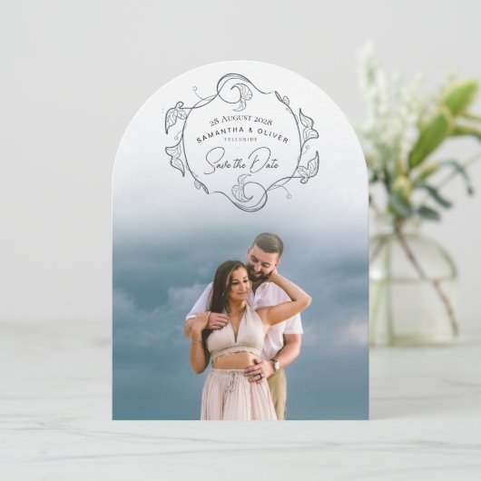 Minimalist Boho Photo Save the Date 招待状 (スタンド正面)