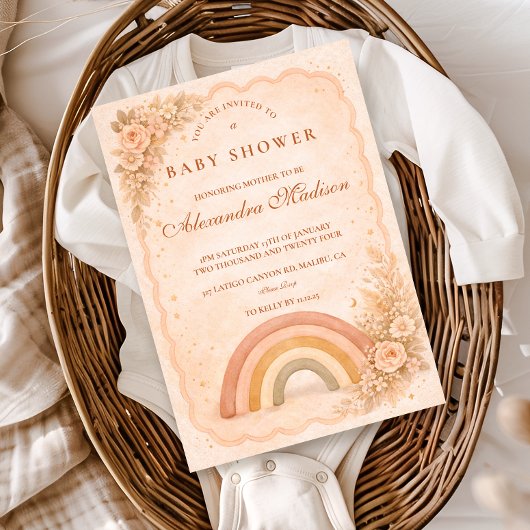 Minimalist Boho Rainbow Baby Shower 招待状