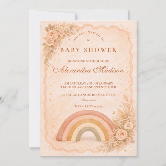 Minimalist Boho Rainbow Baby Shower 招待状 (正面)