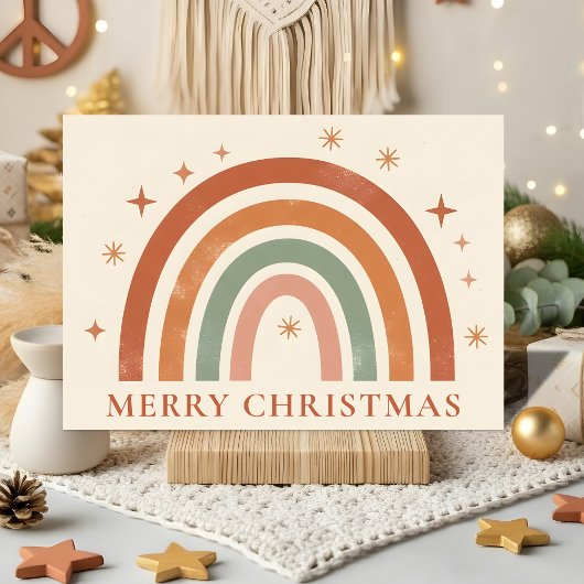 Minimalist Boho Rainbow Christmas シーズンカード