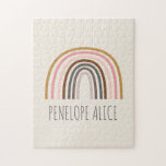 Minimalist Boho Rainbow Drawing Personalized Name ジグソーパズル<br><div class="desc">This stylish custom puzzle features a minimalist boho rainbow in mustard,  pink,  and teal. Personalize it with your name. Great gift idea.</div>