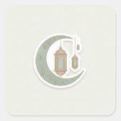 Minimalist Boho Ramadan Moon & Lantern Sticker スクエアシール (正面)