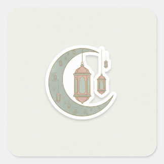 Minimalist Boho Ramadan Moon & Lantern Sticker スクエアシール