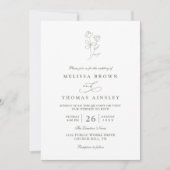Minimalist Boho Sage Floral Modern QR Code Wedding 招待状 (正面)