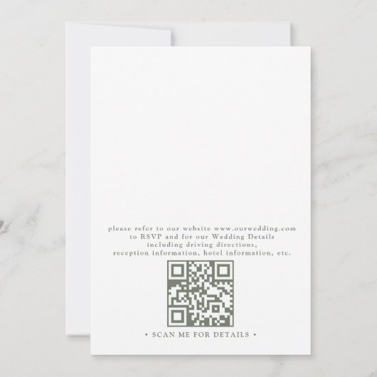 Minimalist Boho Sage Floral Modern QR Code Wedding 招待状 (裏面)