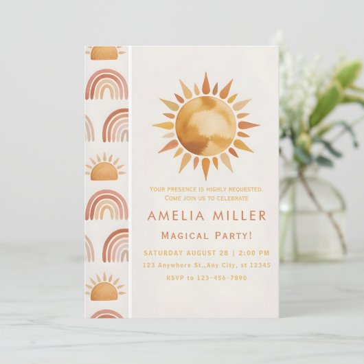 Minimalist Boho Sunshine & Rainbow Friendship 招待状 (スタンド正面)