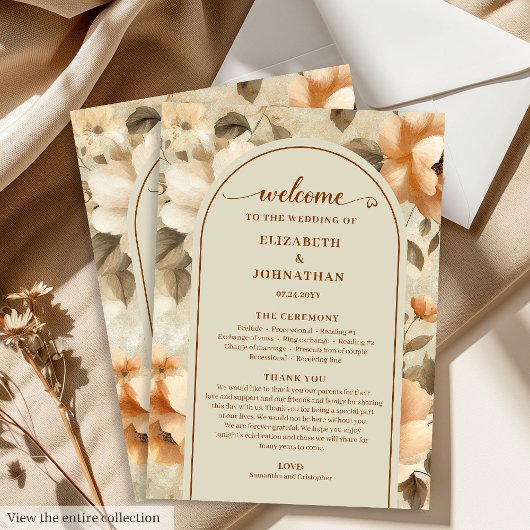 Minimalist Boho Terra Cotta Beige Sage Wedding プログラム