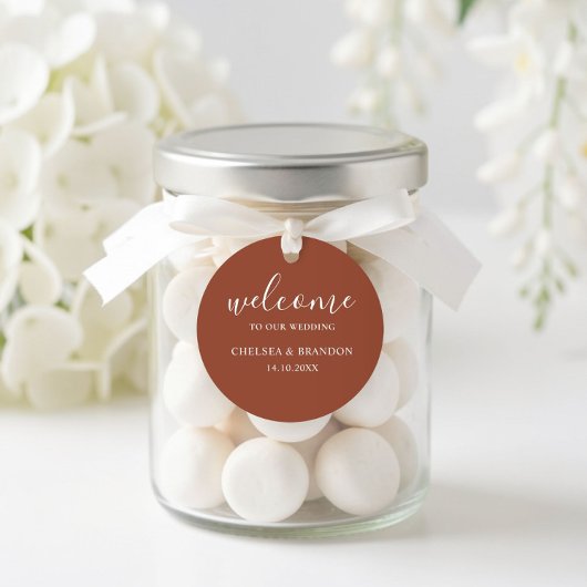 Minimalist Boho Terracotta Orange Welcome Wedding ラウンドシール