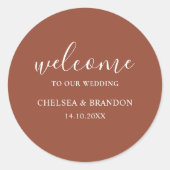Minimalist Boho Terracotta Orange Welcome Wedding ラウンドシール (正面)
