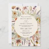 Minimalist Boho Wildflower Floral QR Code Wedding 招待状 (正面)