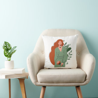 Minimalist Boho Woman Illustration PilThrow Pillow クッション