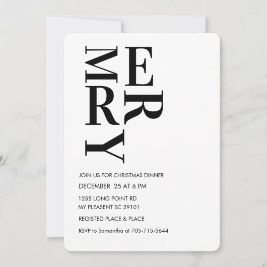 Minimalist Bold Merry Christmas Dinner  招待状 (正面)
