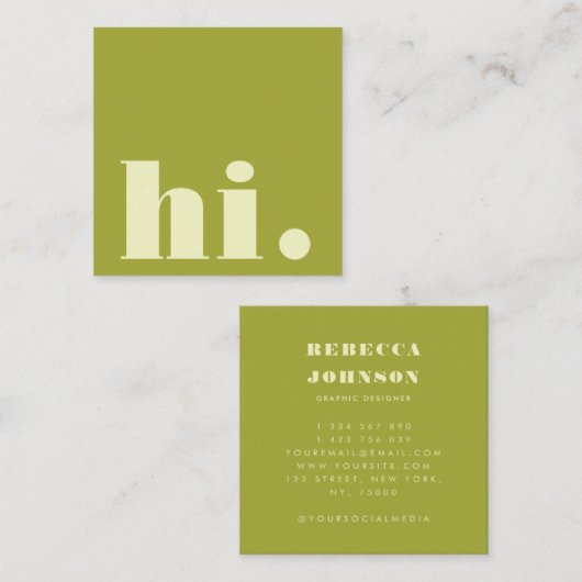 Minimalist Bold Typography Lime Green Modern Hi スクエア名刺 (正面/裏面)