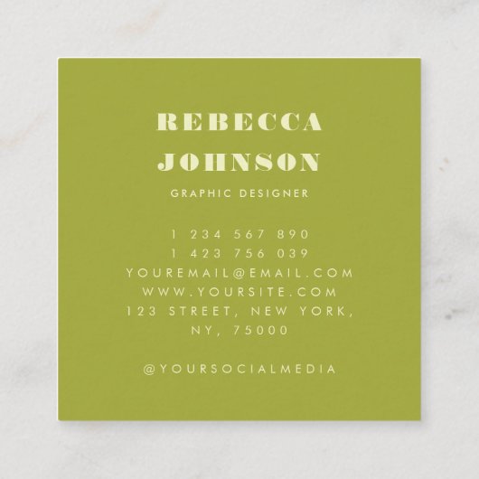Minimalist Bold Typography Lime Green Modern Hi スクエア名刺 (裏面)