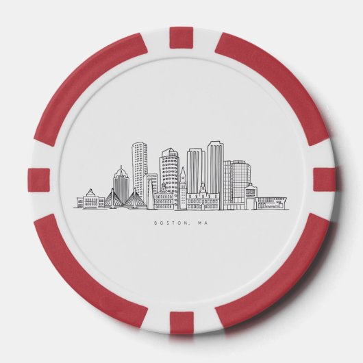 Minimalist Boston City Skyline Illustration ポーカーチップ (正面)