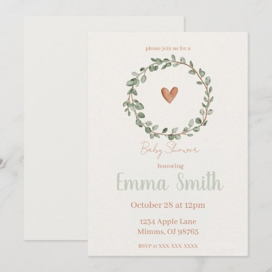 Minimalist Botanical Baby Shower Invitation 招待状 (正面/裏面)