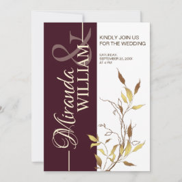 Minimalist Botanical Burgundy Wedding Invitation 招待状