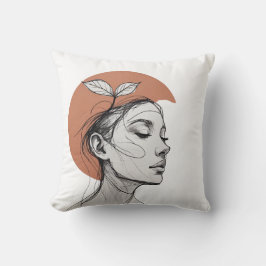 Minimalist Botanical Face – One Line Art Pillow クッション