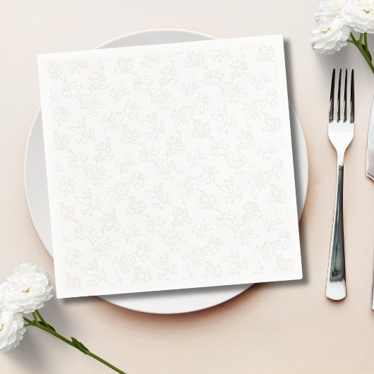 Minimalist Botanical Floral Pattern Beige Gold スタンダードカクテルナプキン