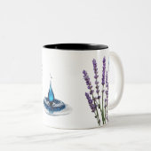 Minimalist Botanical Glow Peach Flowe ツートーンマグカップ (正面右)